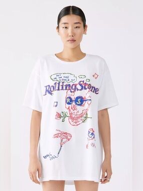 Urban Outfitters Rolling Stone Magazine Graphic Black T-Shirt Dress Size S/M NWT